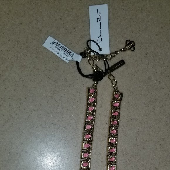 RARE STATEMENT OSCAR DE LA RENTA PINK BAGUETTE CRYSTAL EVENING NECKLACE STRAND - Picture 12 of 13